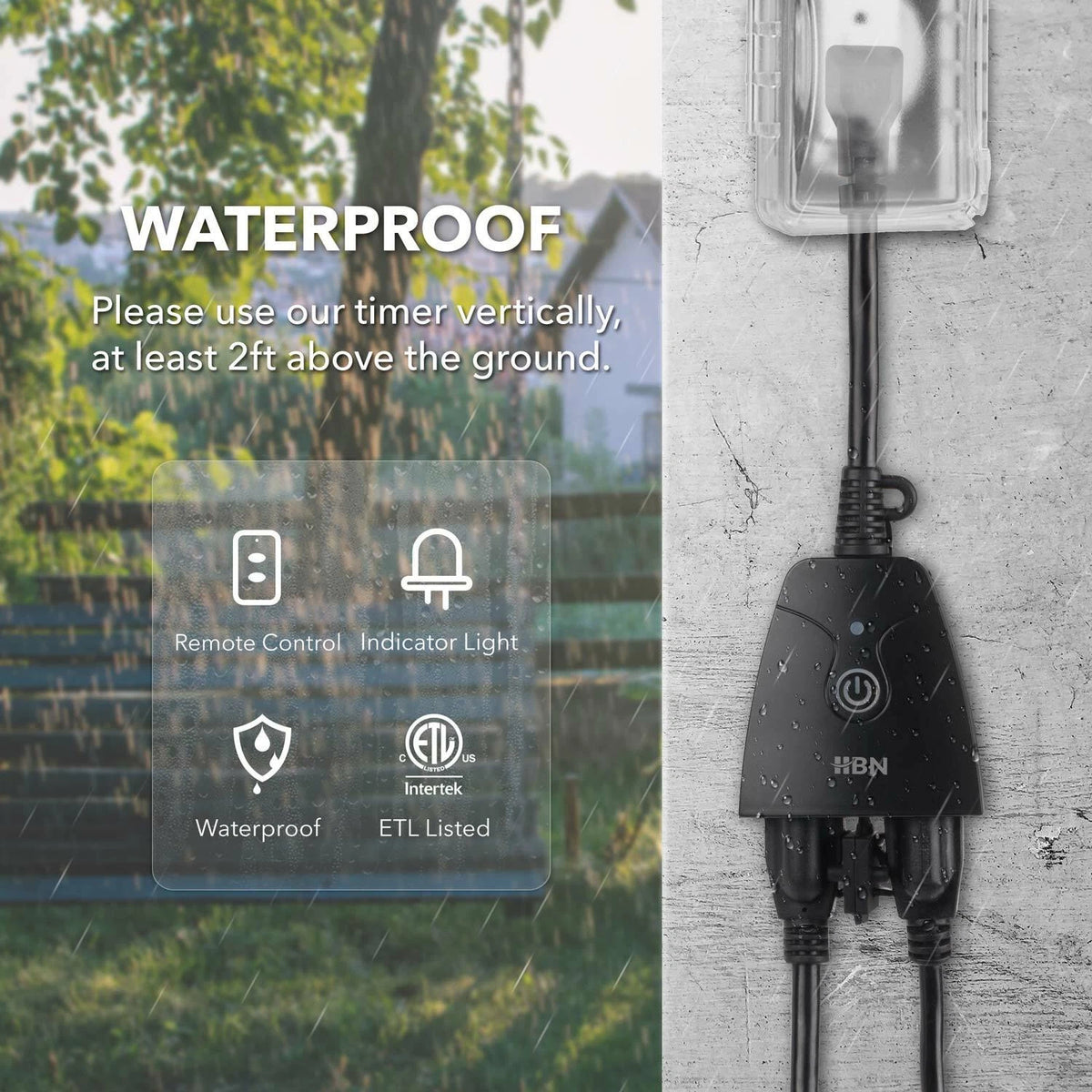 Wireless Remote Control Light Switch Outlet Plug for Outdoor Use (100 FT)