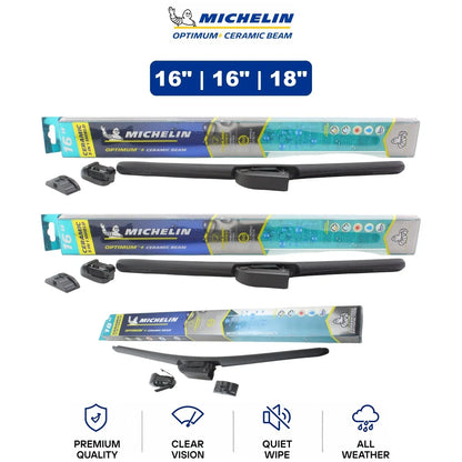 Set of 3 Michelin Optimum+ Ceramic Beam Wiper Blades for Ford (1979–1982)