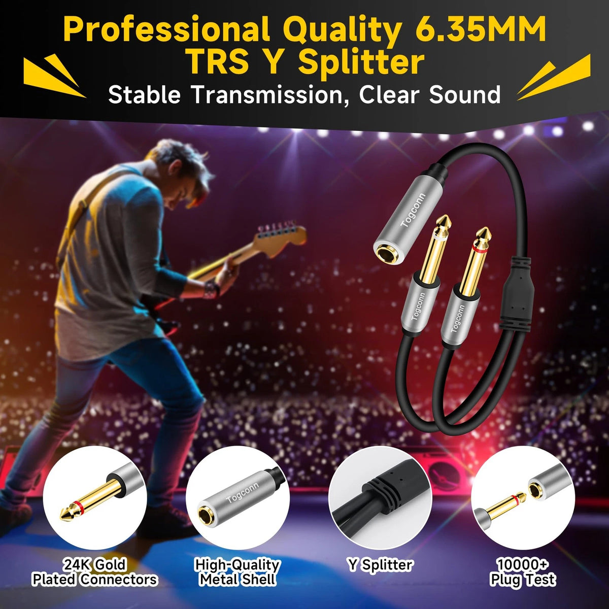 2-Pack 1/4 Inch TRS Stereo Female to Dual Male Adapter