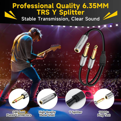 2-Pack 1/4 Inch TRS Stereo Female to Dual Male Adapter