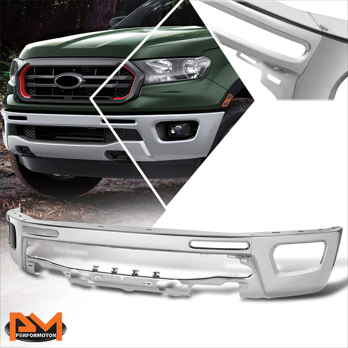 Steel Front Bumper Face Bar for Ford Ranger (2019–2024) Chrome