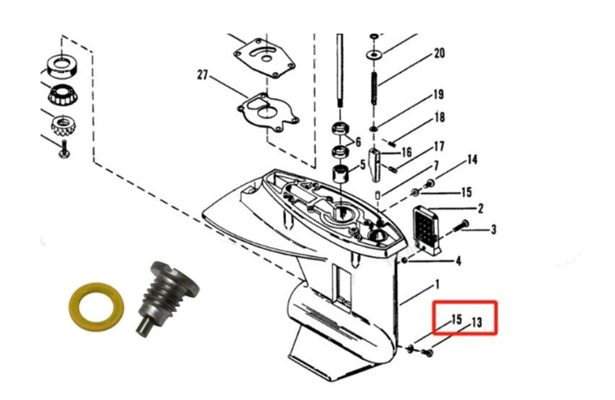 Lower Unit Gear Lube Drain Fill Hole Screw for Mercury Mariner (Outboard)