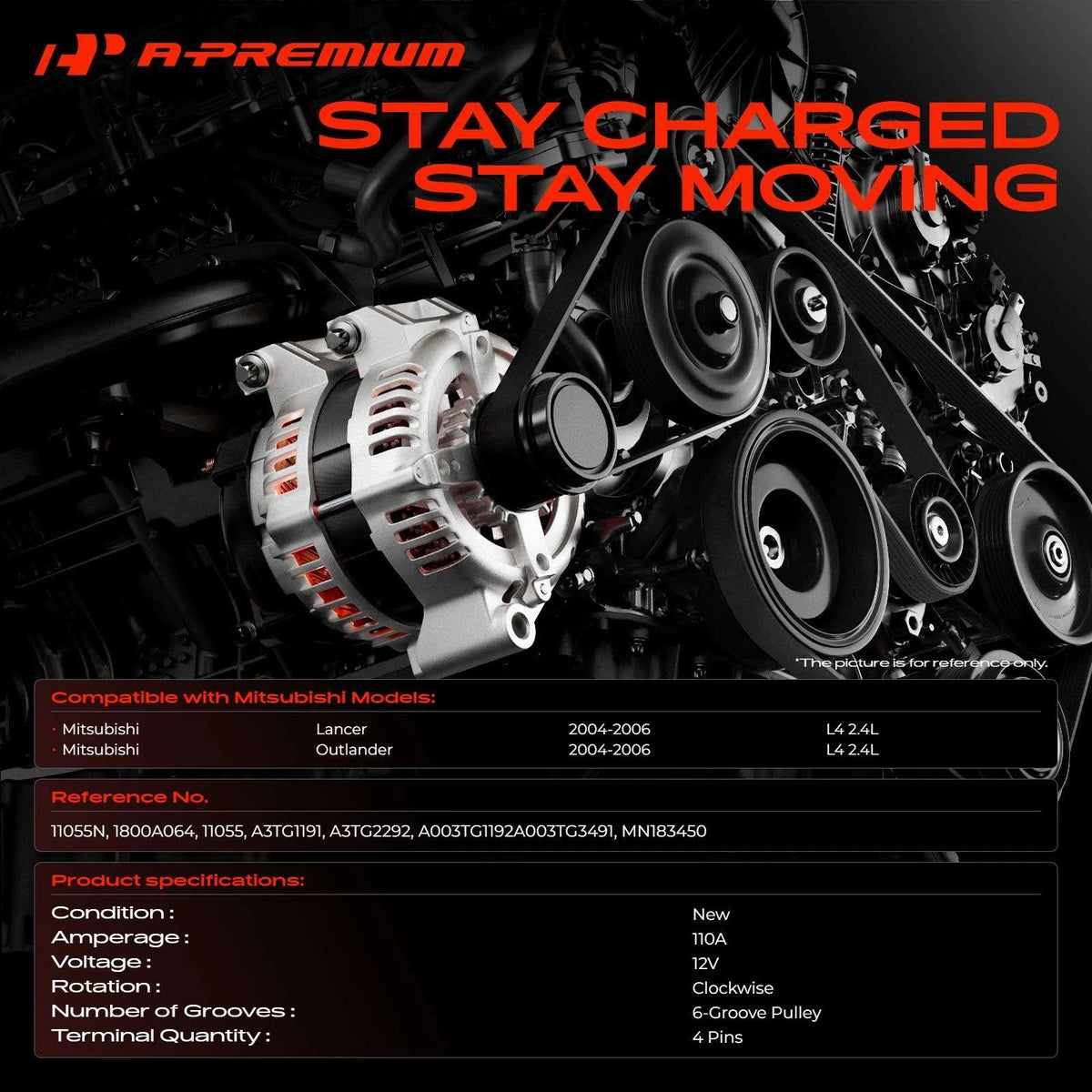 Alternator for Mitsubishi Lancer, Outlander (2004–2006) 1800A064, A3TG1191, A3TG2292