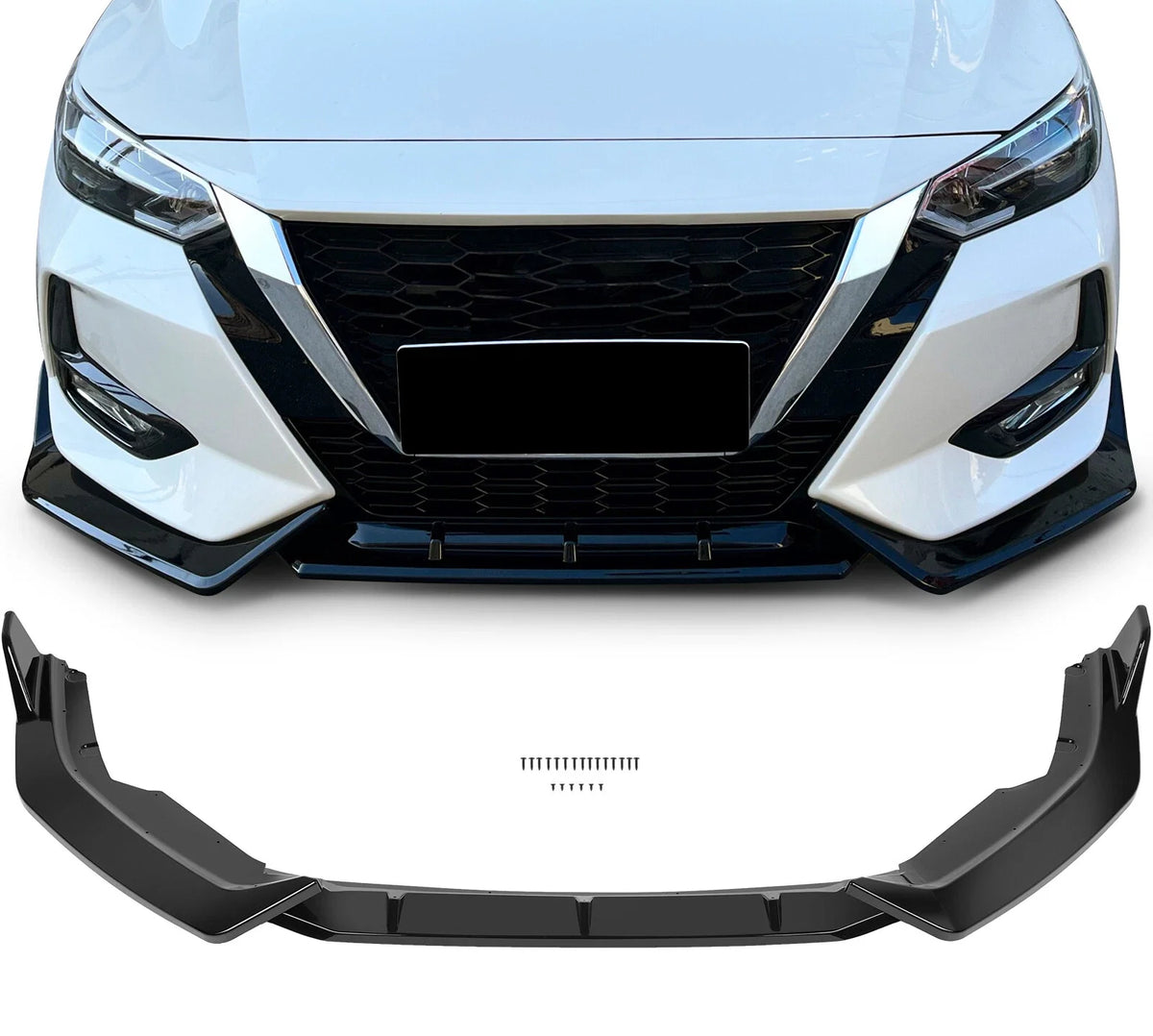 3PC Gloss Black Front Bumper Lip Spoiler Splitter for Nissan Sentra (2020–2021)