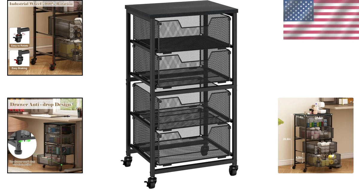4-Drawer Rolling Storage Cart on Wheels for Universal Use
