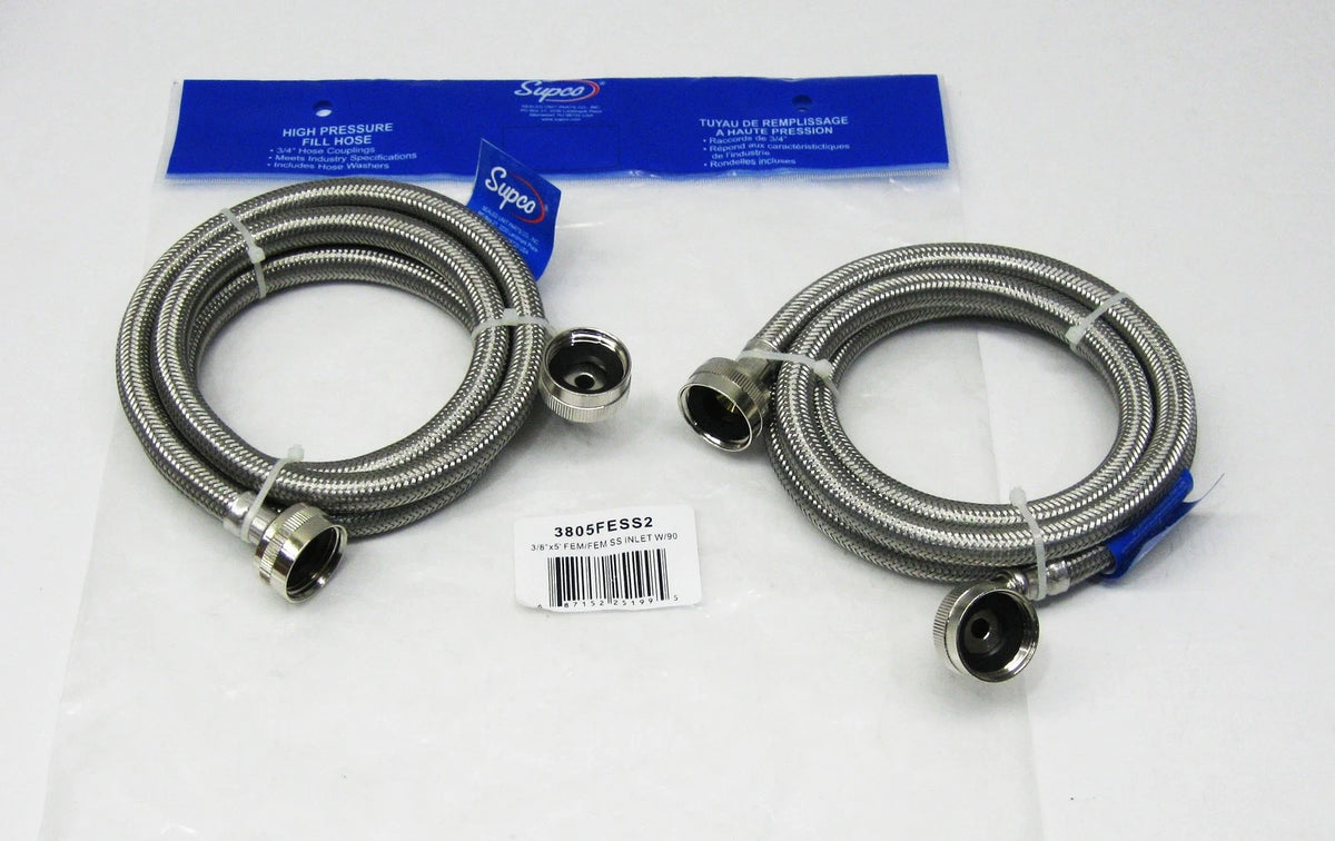 Set of 2 Stainless Steel 90 Degree Inlet Fill Hoses for Washing Machine