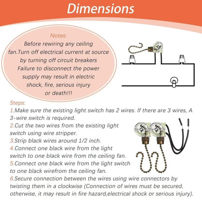 2X Fan Chain Pull Switch for Ceiling (Transparent)