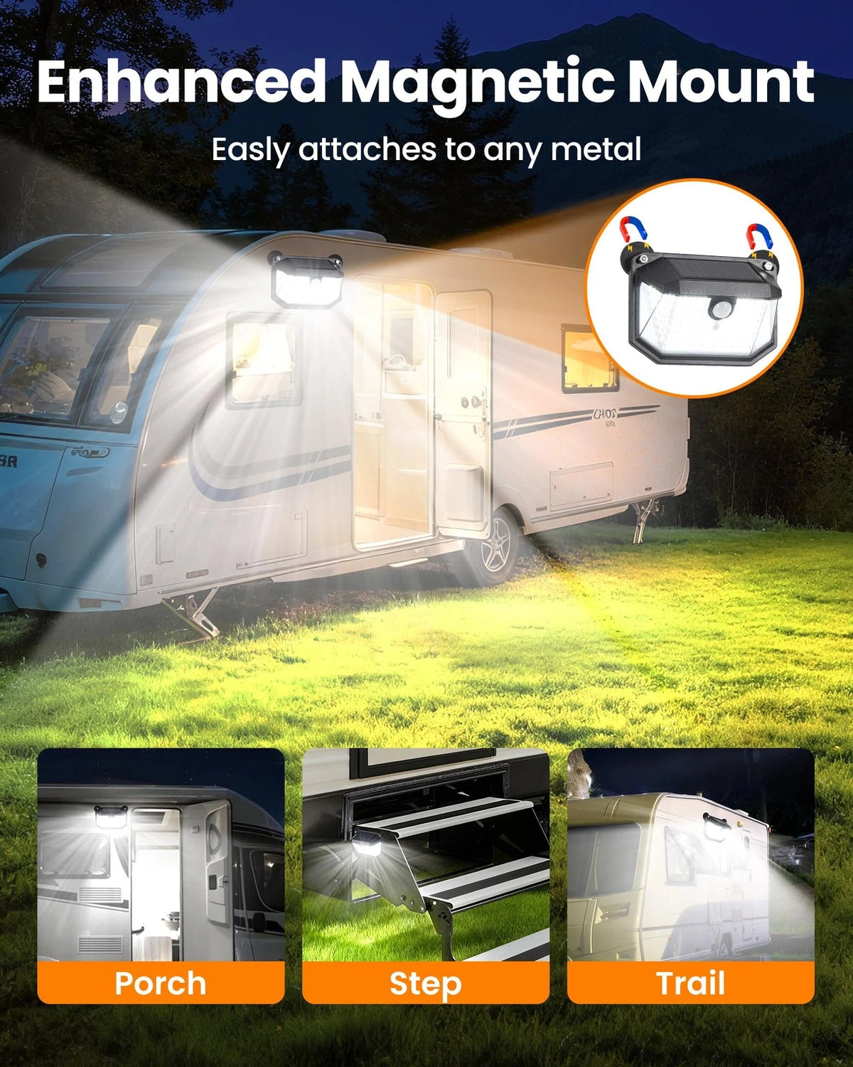 2X LED Magnetic RV Solar Lights for Outdoor Use (800LM)