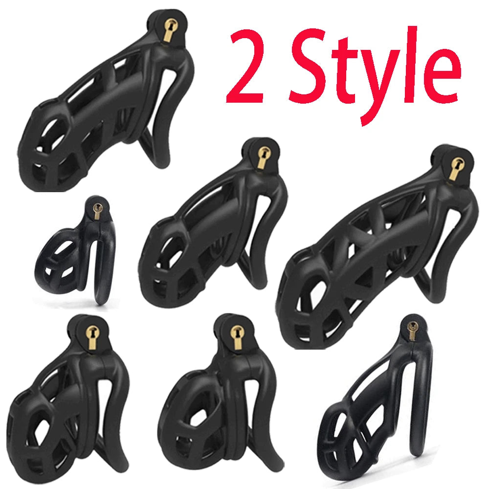 4X Black Resin Male Chastity Belt Cage Device with 3D Rings