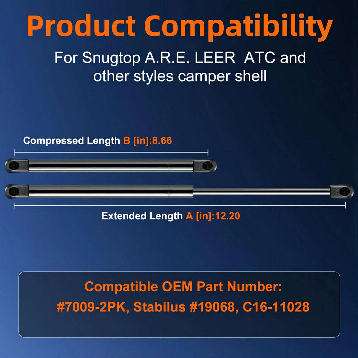 2X 12in Gas Shock Lift Support for (40lb/178N, Black)