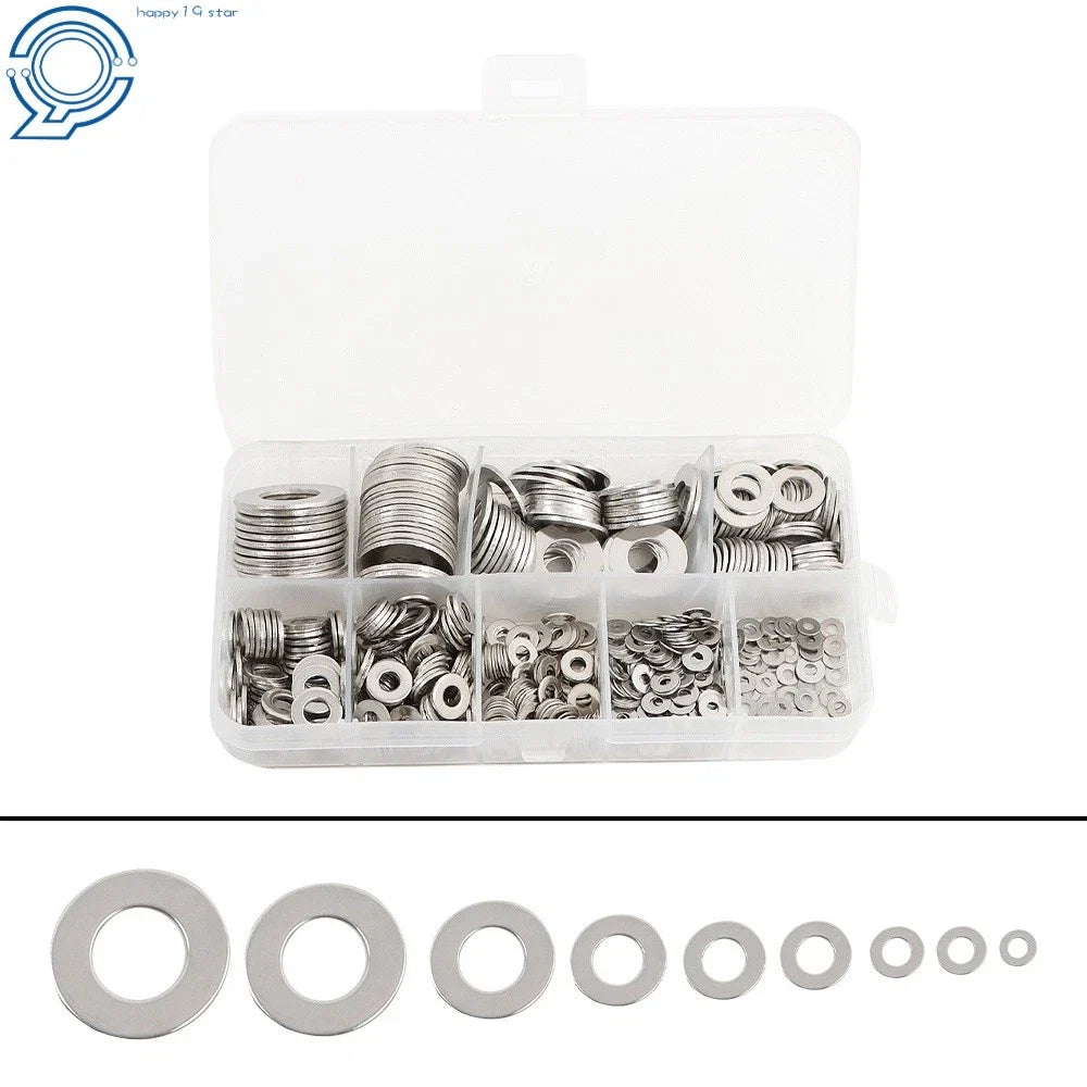 304 SS Flat Washers Assortment Kit (600 Pcs) for Plumbing & Construction