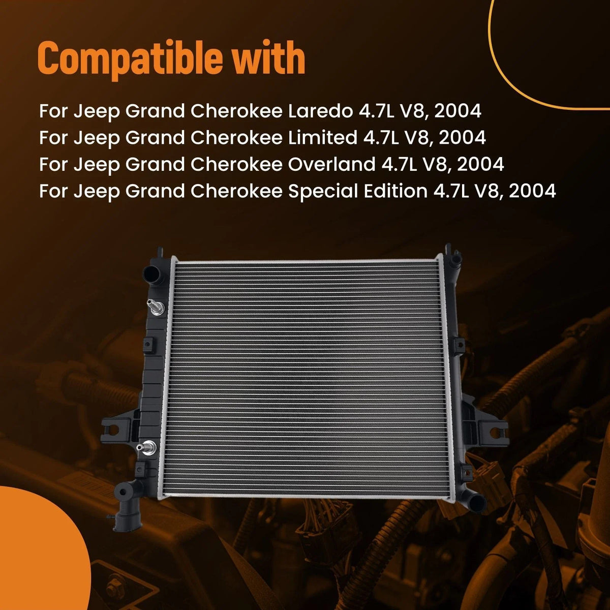 Aluminum Coolant Radiator for Jeep Grand Cherokee 4.7L V8 (2001–2004) 52079883AB