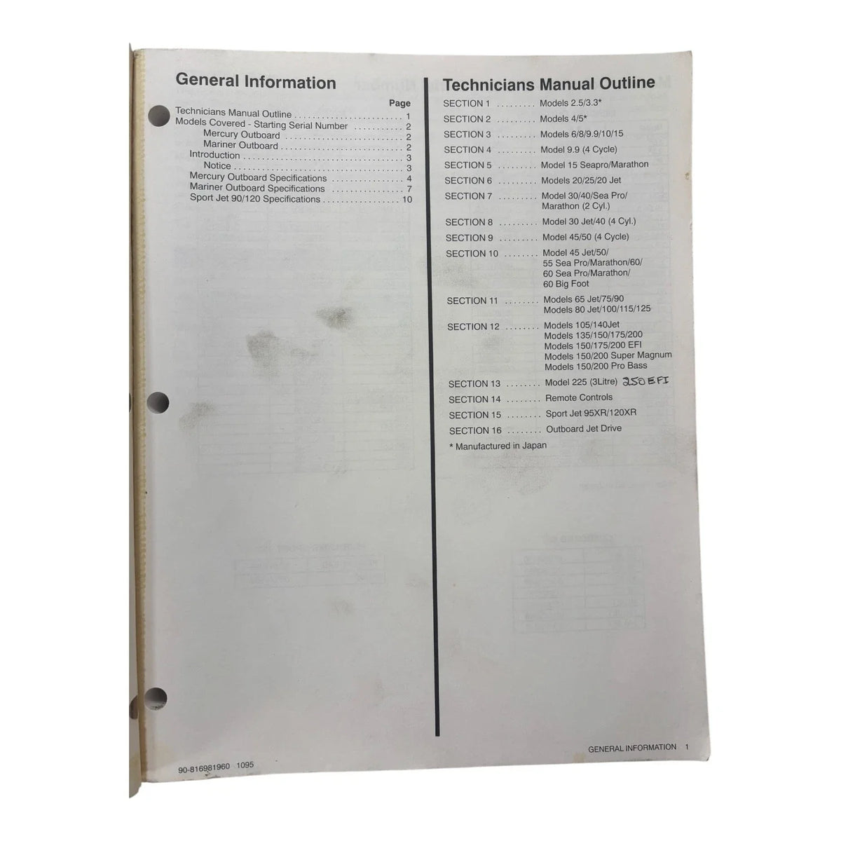 Technicians Handbook for Mercury Mariner Outboards (1996) 90-816981960