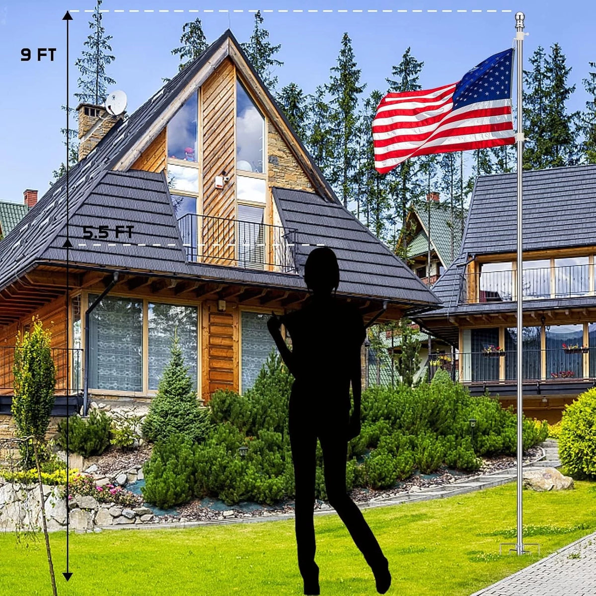 8.5ft Adjustable Flag Pole with 5 Prong Stake Base for Outdoor Use
