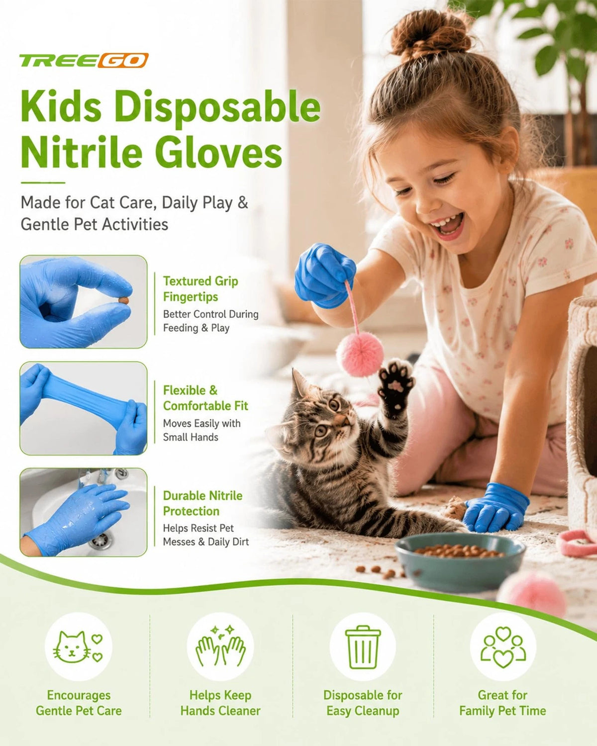 50X Kids Disposable Gloves for Ages 4–8, Blue X-Small