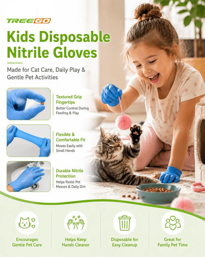50X Kids Disposable Gloves for Ages 4–8, Blue X-Small