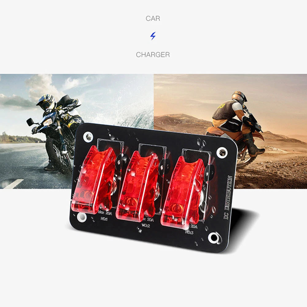 12-24V Red LED Rocker Ignition Switch Panel for Car Marine Boat