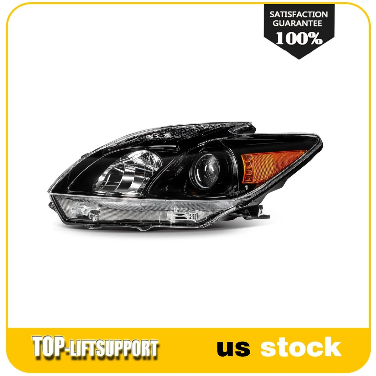 Headlight Assembly for Toyota Prius (2010–2011) Black Amber Projector Pair