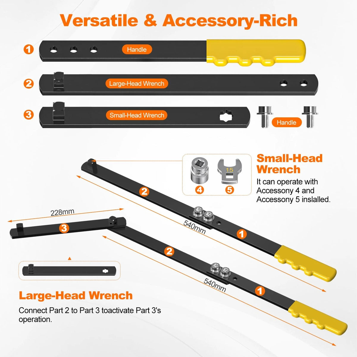 11PCS Universal Serpentine Belt Tool Kit with 3 Sockets (15, 16, 18mm)