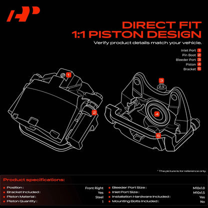 Front Right Disc Brake Caliper w/Bracket for Audi Q3 Quattro (2015–2018) 561615124, 561615124A, 19-B6157