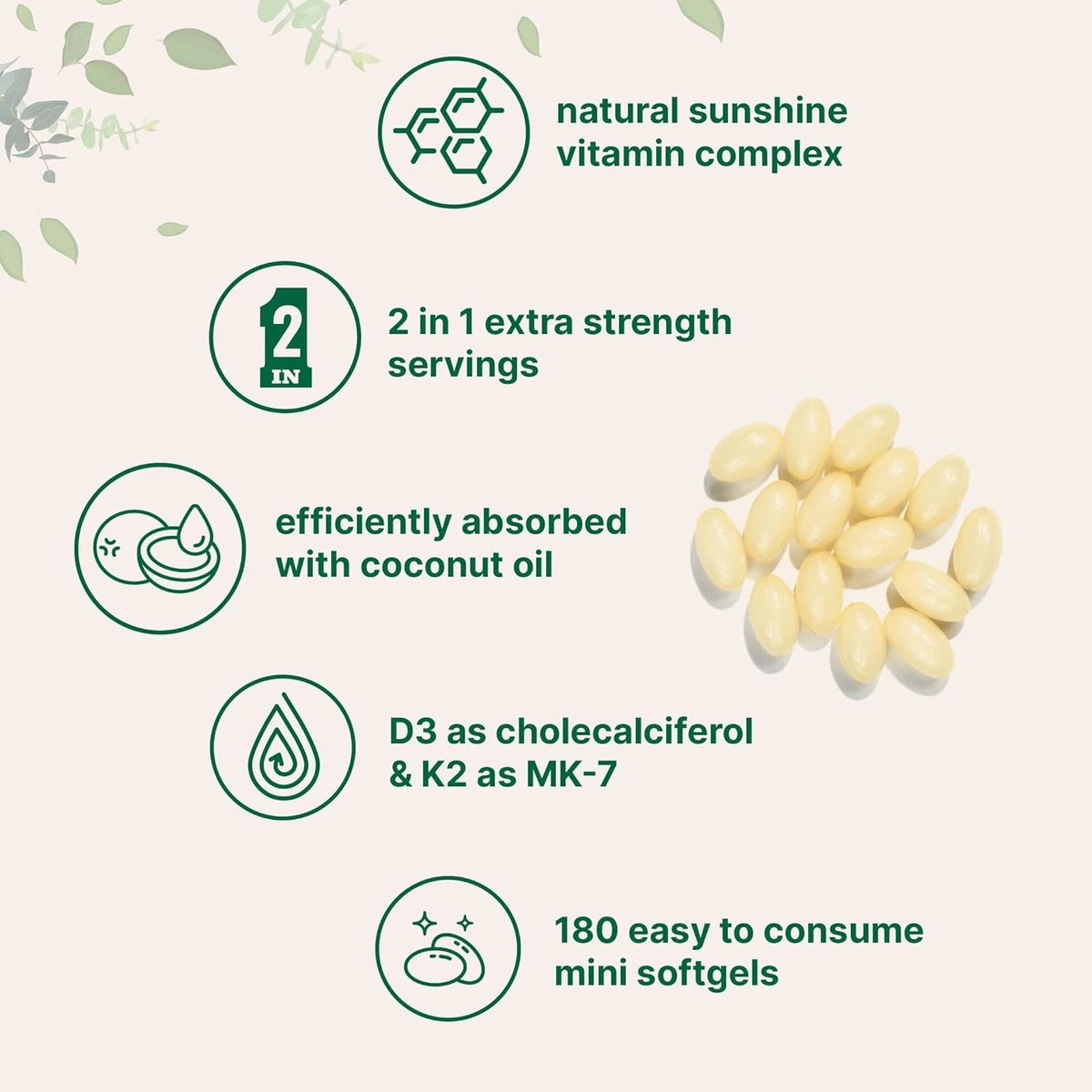 Vitamin D3 10,000 IU & K2 MK-7 200 mcg Softgels (180 Count)