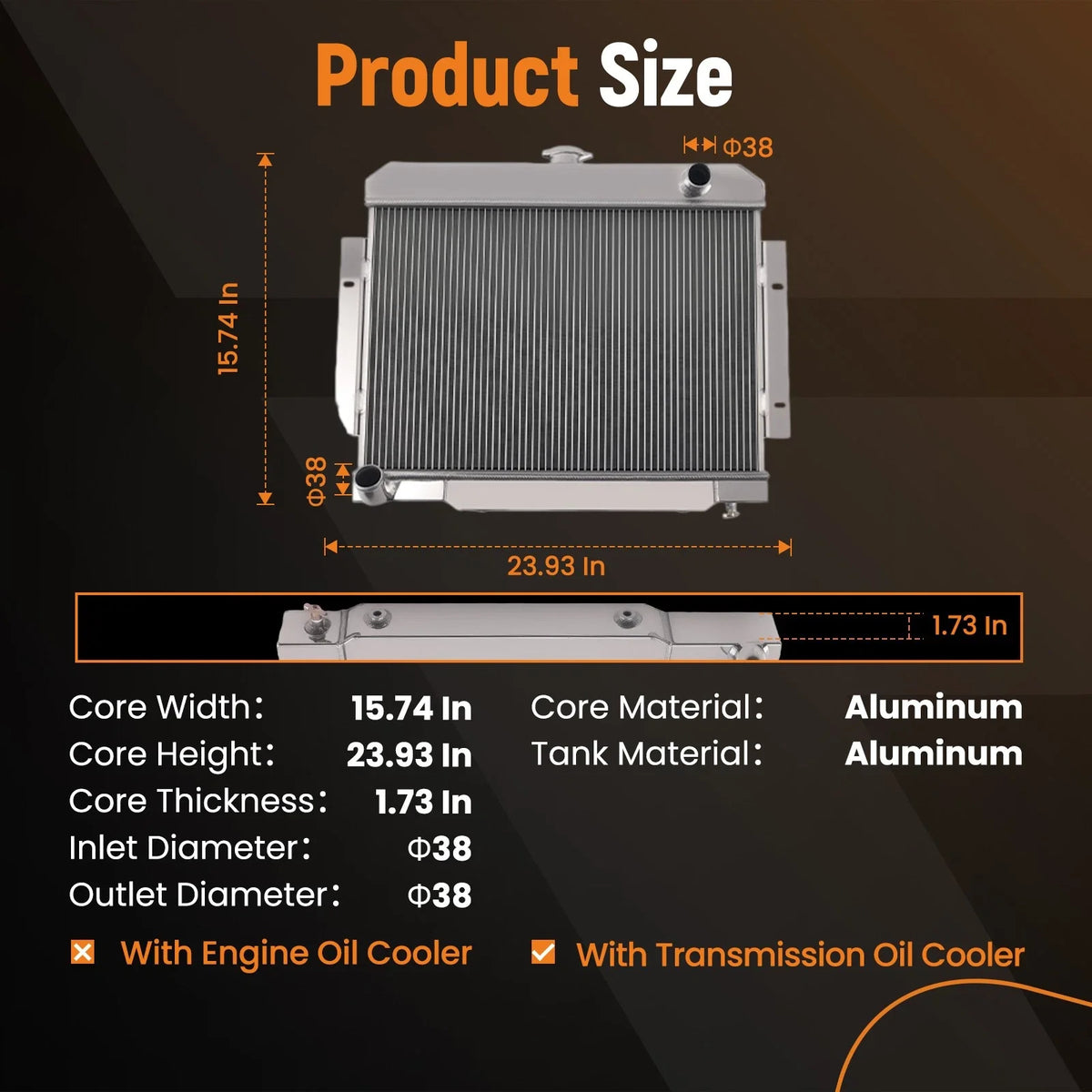 3 Row Aluminum Radiator for Jeep CJ7 Scrambler L6 4.2L 5.0L (1976–1986) DPI583
