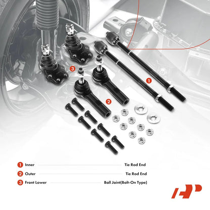 6x Inner Outer Front Lower Tie Rod Ball Joint for Dodge Durango Dakota (1998–2004)