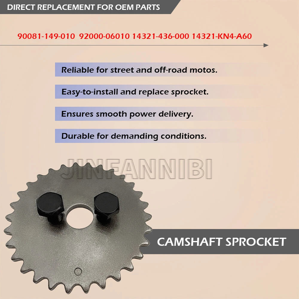 Camshaft Sprocket 30T w/Bolts for Honda CRF100F (2004–2013) 14321-436-000, 14321-KN4-A60