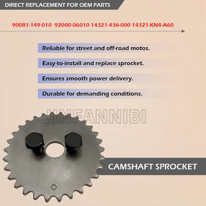 Camshaft Sprocket 30T w/Bolts for Honda CRF100F (2004–2013) 14321-436-000, 14321-KN4-A60