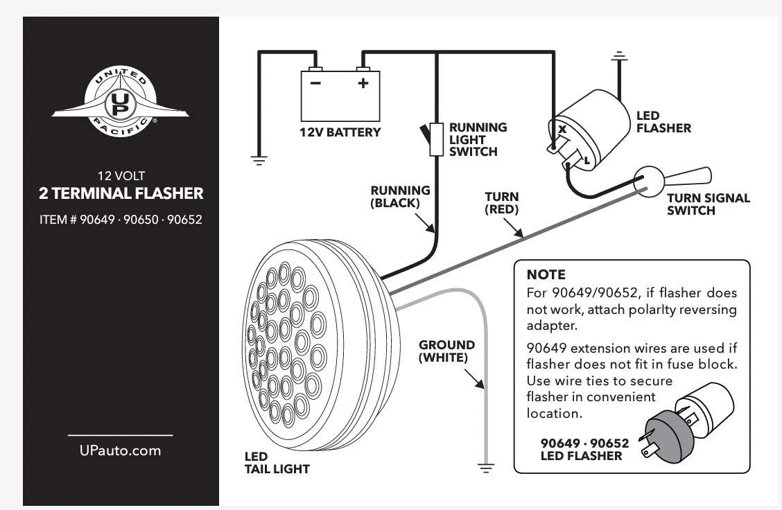 2 Terminal LED Flasher for Headlight Taillights 12 Volt DC (UP#90650)