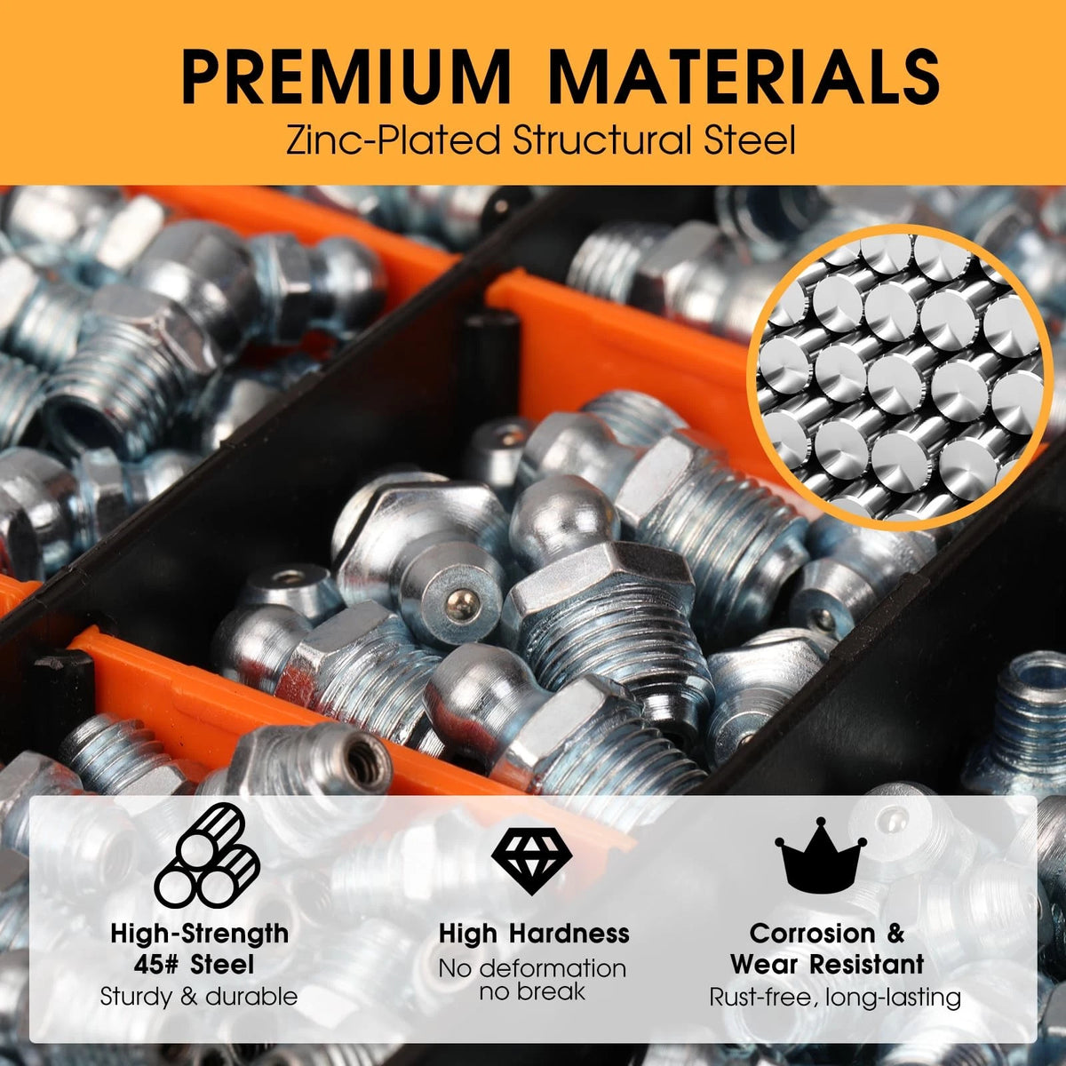 240-Piece Grease Fittings Set for Various Applications (1/4”, 1/8”, M6, M8, M10)