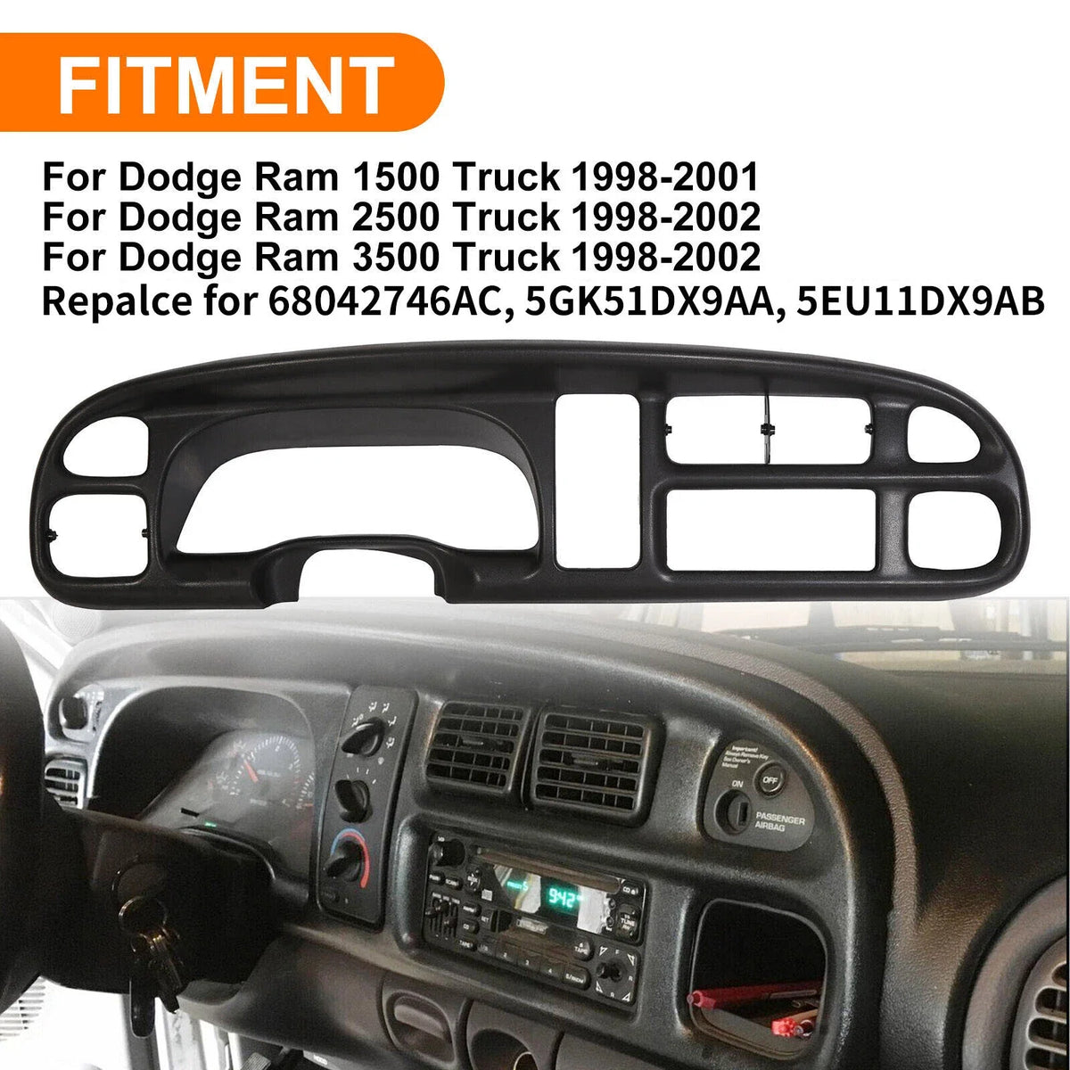 Instrument Panel Dash Gauge Bezel for Dodge Ram 1500 2500 3500 (1998–2002)