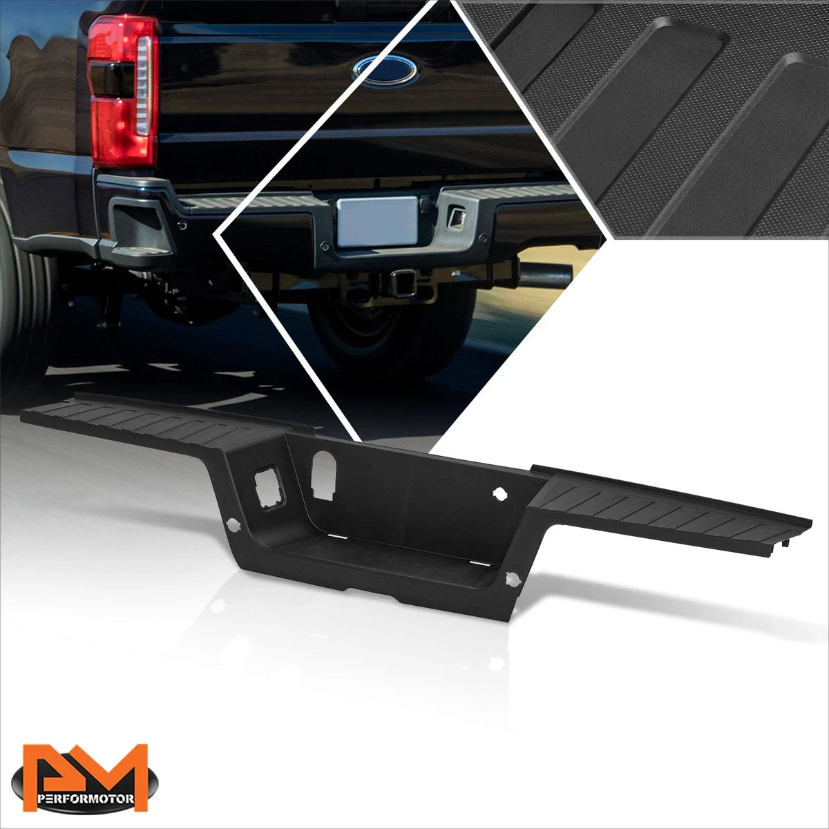 Rear Bumper Step Pad for Ford F-250 F-350 SD (2017–2022) w/ Sensor Holes Black