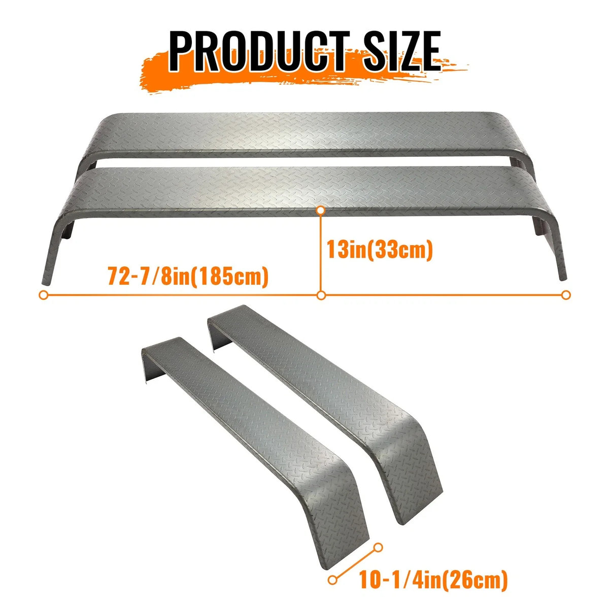 Set of 2 Diamond Tread Plate Double Tandem Axle Trailer Fenders 10-1/4"x72-7/8"x13"