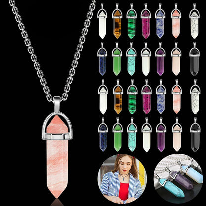 16/32/48PC Quartz Crystal Point Glass Chakra Necklace Pendant Stones