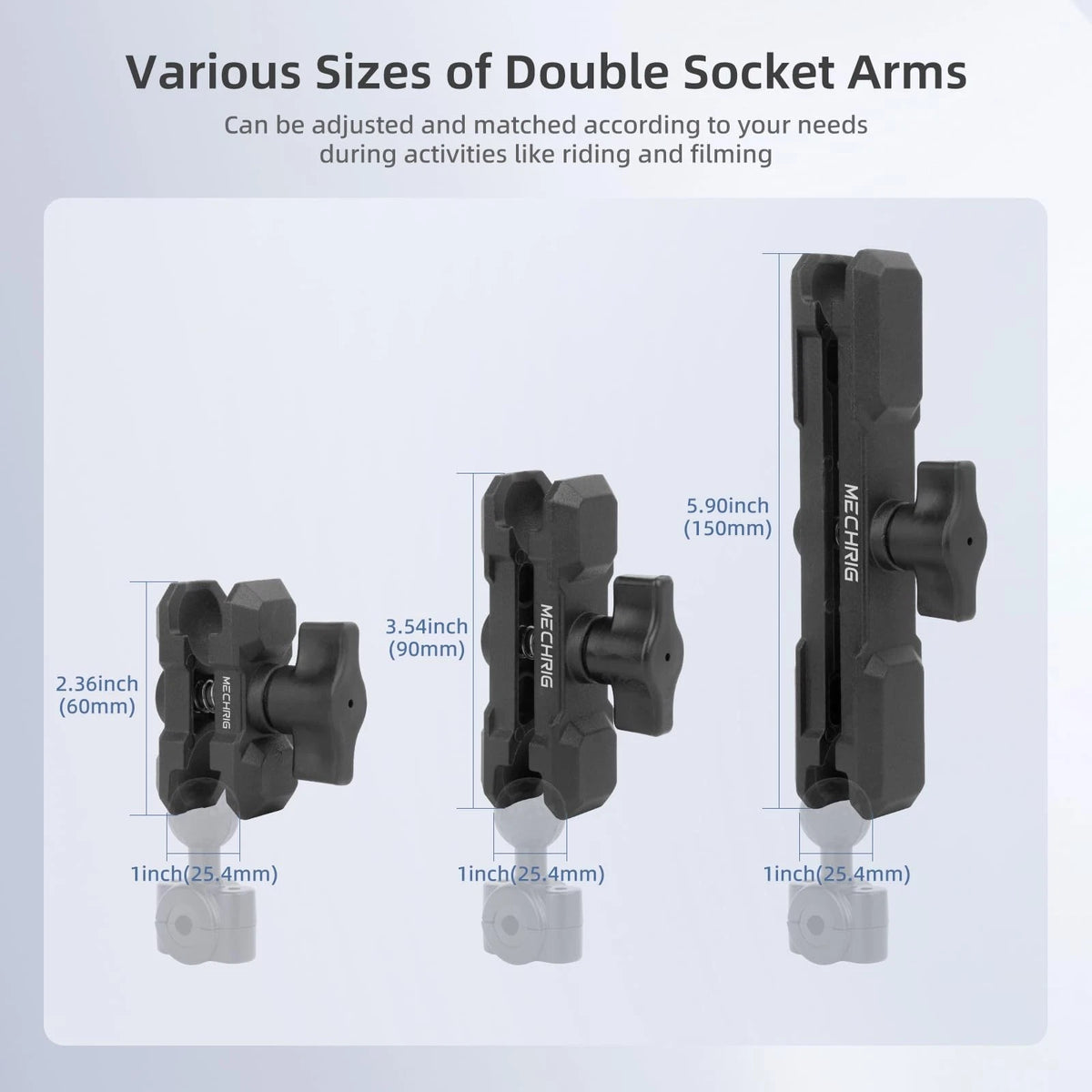1 Inch Ball Mount Dual Socket Extension Arm for Universal Fit (2010–2023)