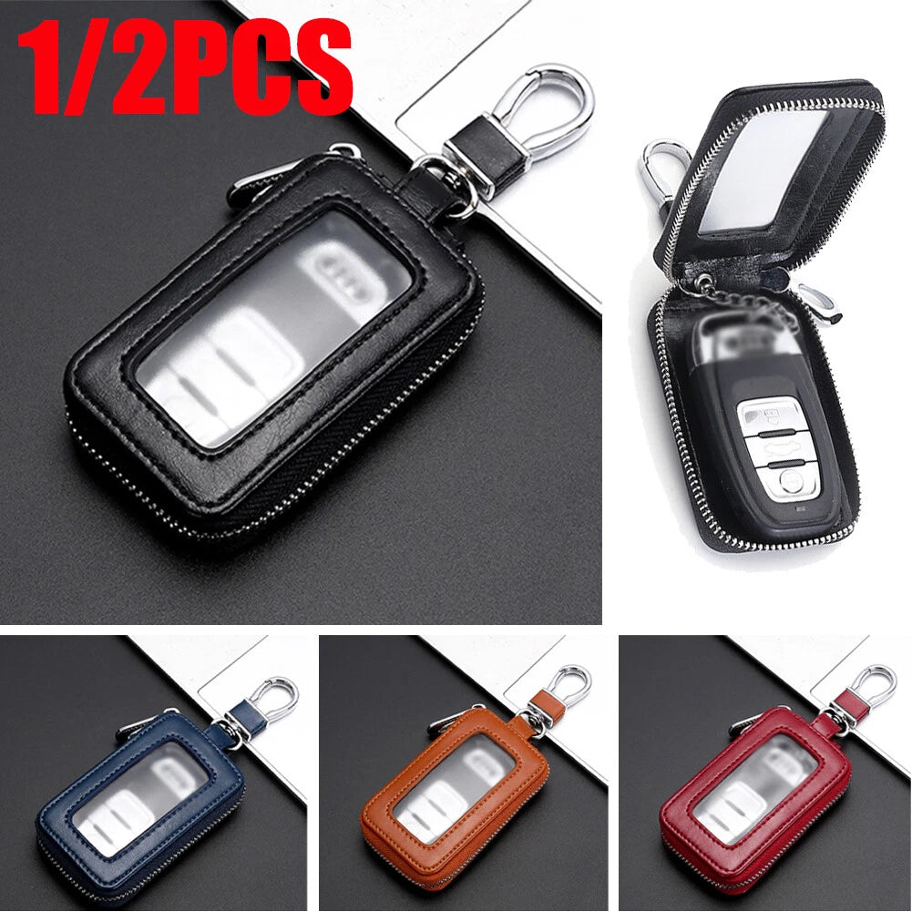 2X Leather Car Remote Key Fob Zipper Wallet Holder Case Cover