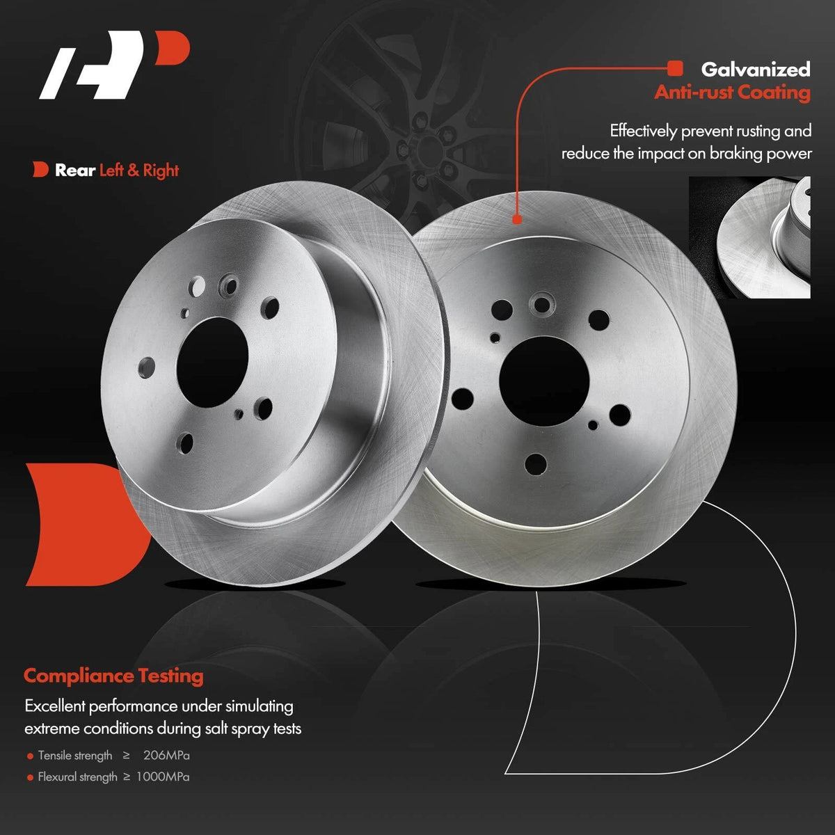 A-Premium 2X Rear Brake Rotor & Ceramic Pad Set for Toyota Highlander (2014–2019) - 12144131, BR31356, BP996C