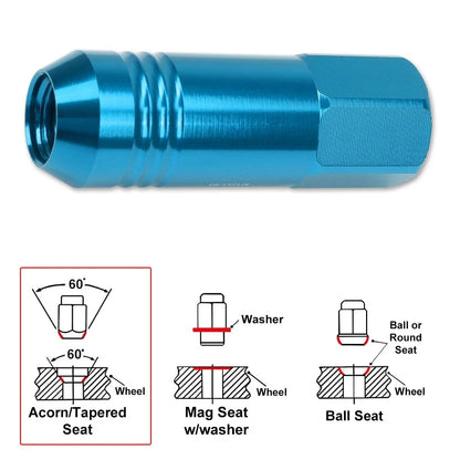 20Pc M12X1.5 Sky Blue JDM Open End Conical Wheel Lug Nuts + Extension 20mm