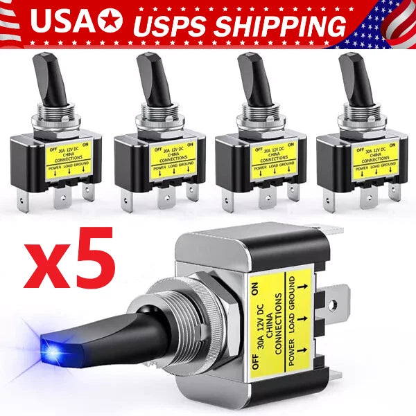 5X Blue LED Light 3Pin Rocker Toggle Switch 30A 12V for Car Boat Marine