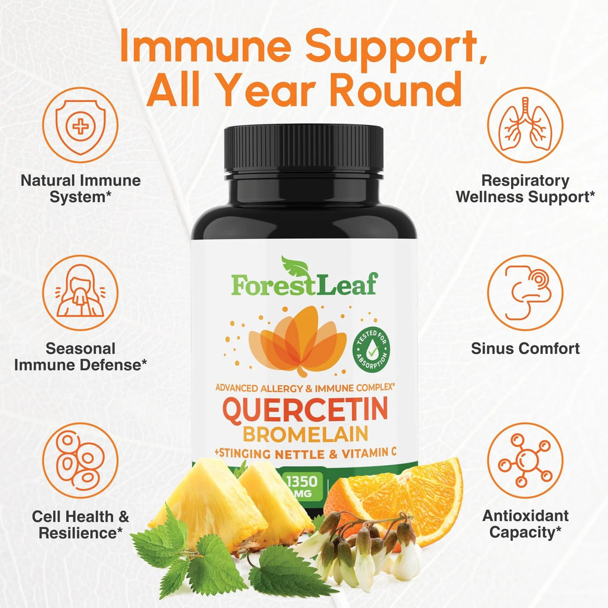 Quercetin with Bromelain 1350mg for Health Support (90 Count)