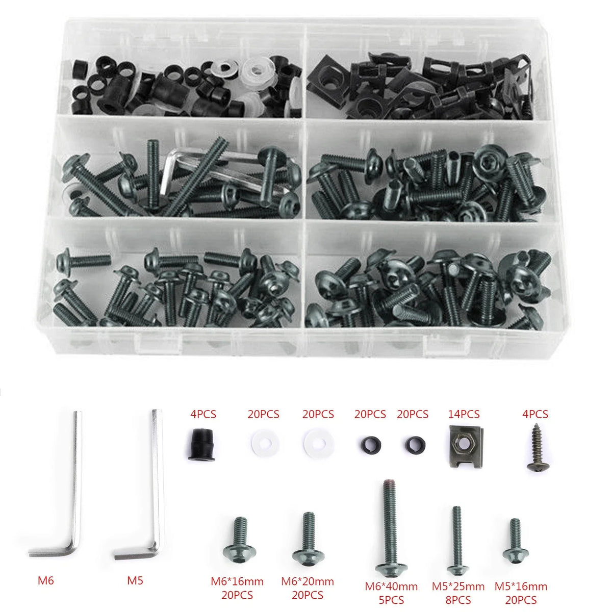 177PCS Fairing Bolts Kit M5/M6 for Sportbikes (Universal)