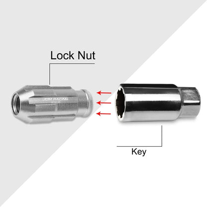 20Pc M12X1.5 Silver JDM Open End Bulge Spline Wheel Lug Nuts + Lock Key