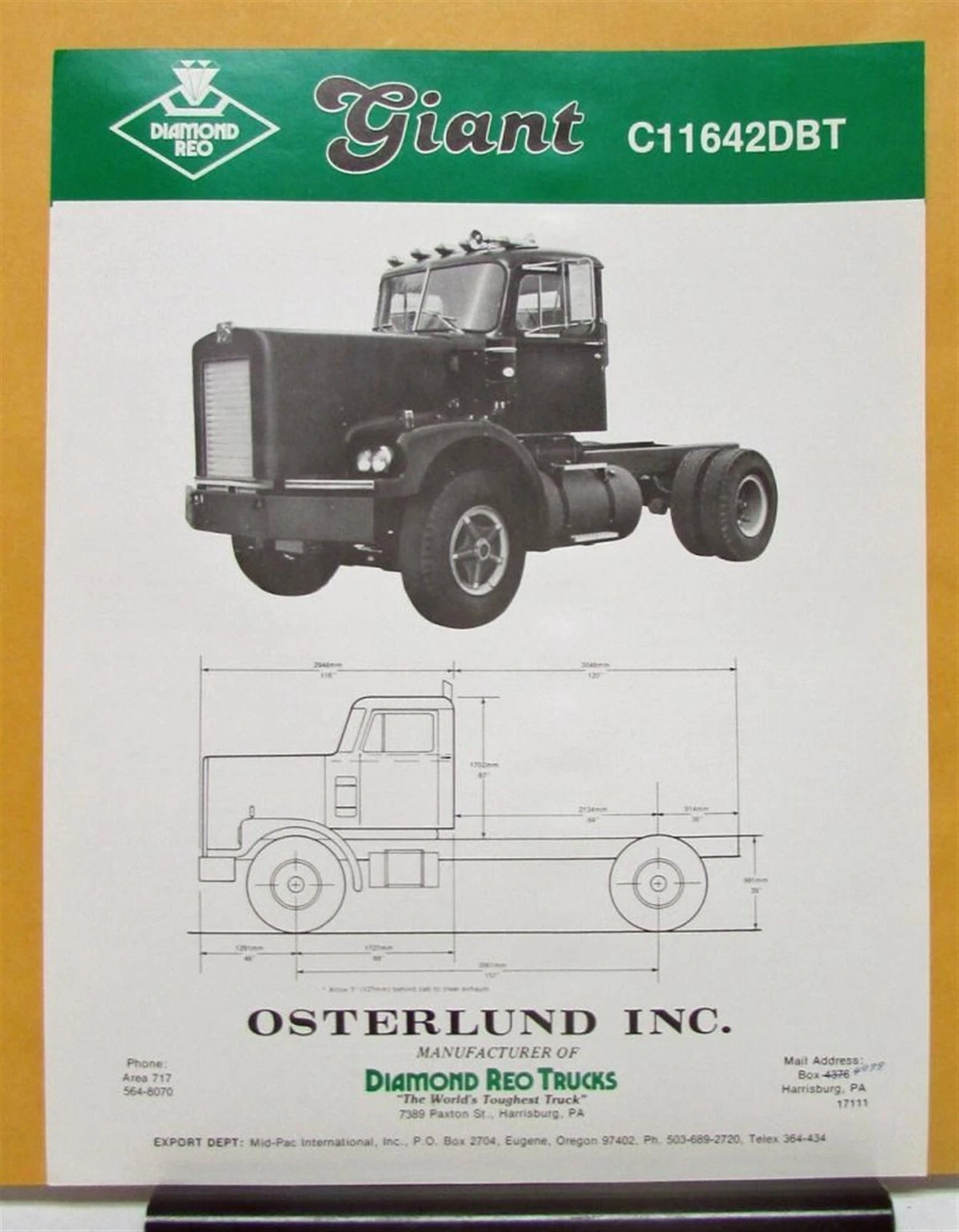 Specification Sheet for Diamond REO Truck Model C11642DBT (1981)