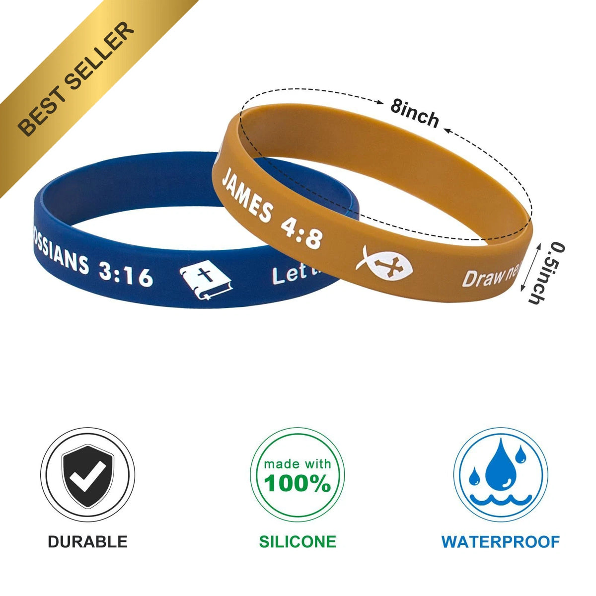 Set of 4 Silicone Bible Wristbands for Men Women Gift
