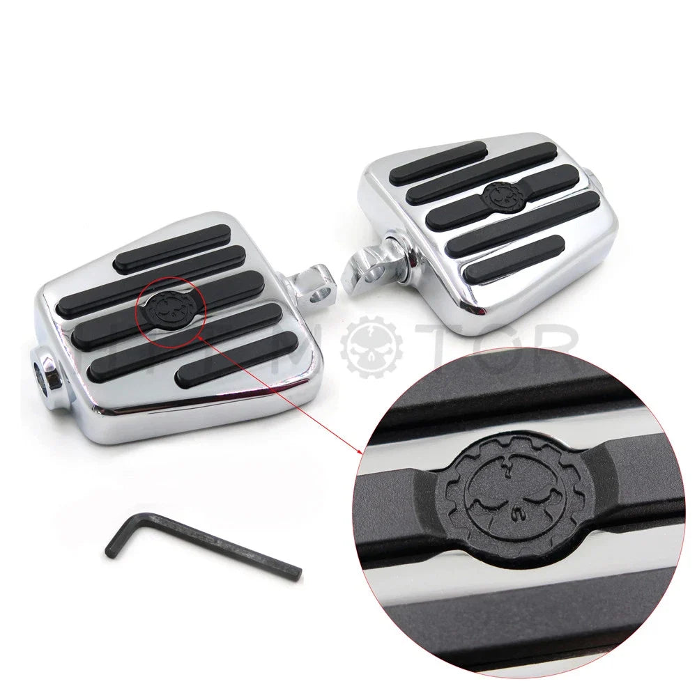 2X Mini Chrome Mount Foot Pegs and Pedal Pads for Harley Davidson