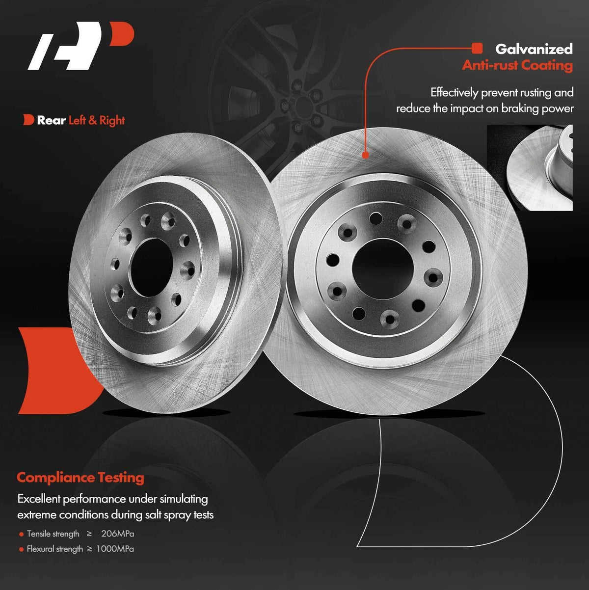 A-Premium Pair Rear Brake Rotor & Pad + Caliper for Ford Flex (2009) - 680686R, PRT5898, 18A2629