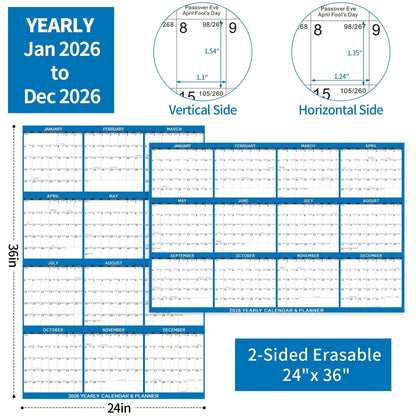 2026 Wall Calendar Dry Erase 24x36 Inch Annual Planner
