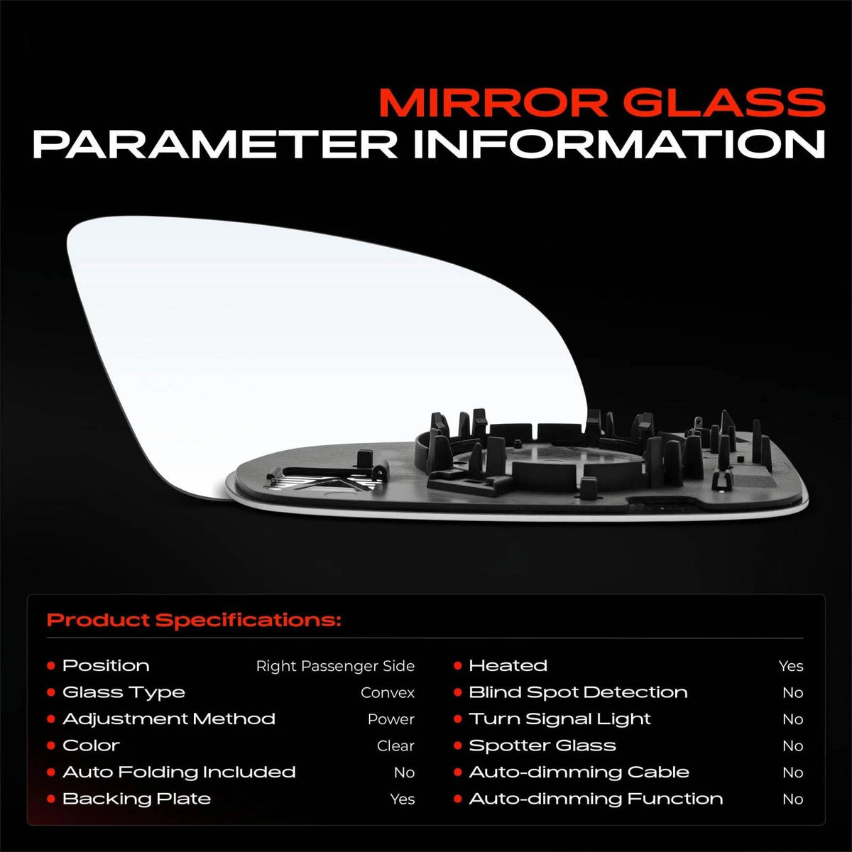 Heated Power Mirror Glass for Mercedes-Benz C300 C400 (A0998100816, 0998100816, MB1325122)