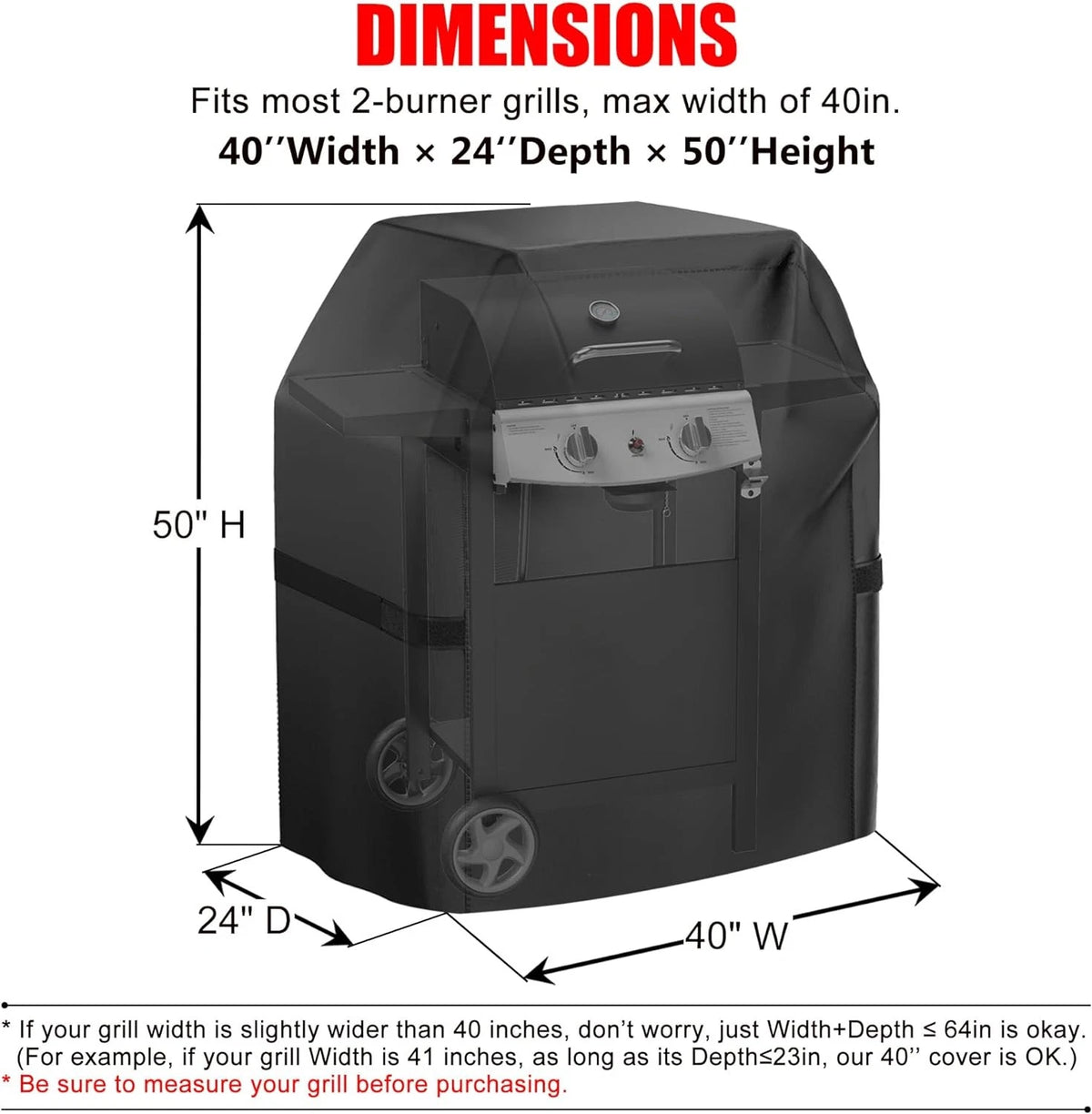 40 Inch Grill Cover for Outdoor Grill (Black)
